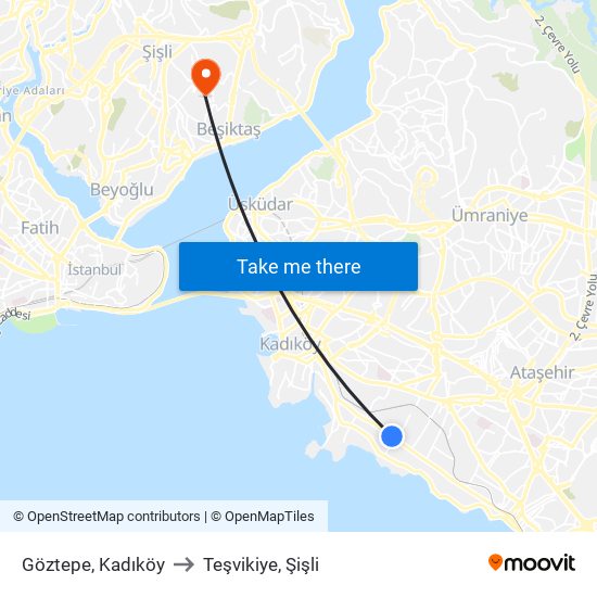 Göztepe, Kadıköy to Teşvikiye, Şişli map