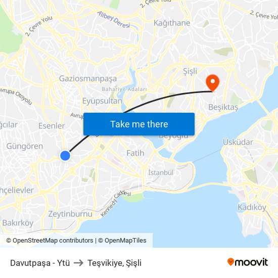 Davutpaşa - Ytü to Teşvikiye, Şişli map