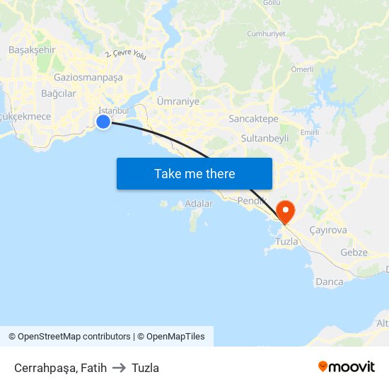 Cerrahpaşa, Fatih to Tuzla map
