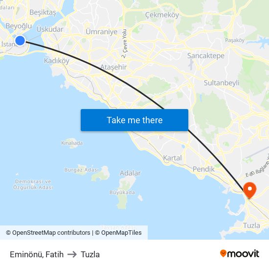 Eminönü, Fatih to Tuzla map