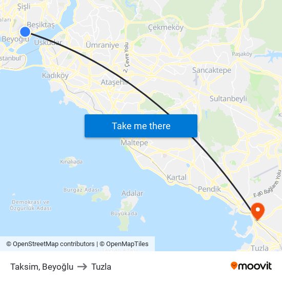 Taksim, Beyoğlu to Tuzla map