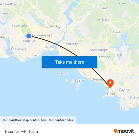 Esenler to Tuzla map