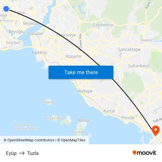 Eyüp to Tuzla map