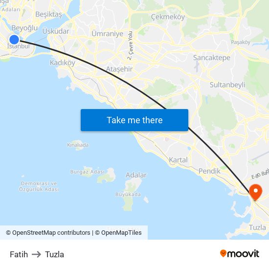 Fatih to Tuzla map