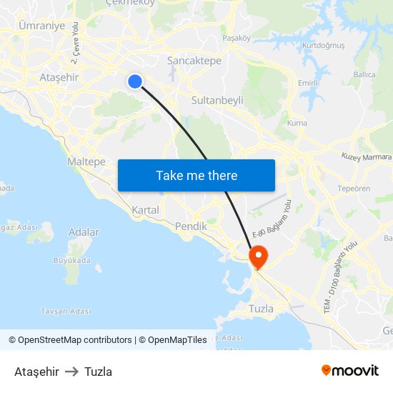 Ataşehir to Tuzla map