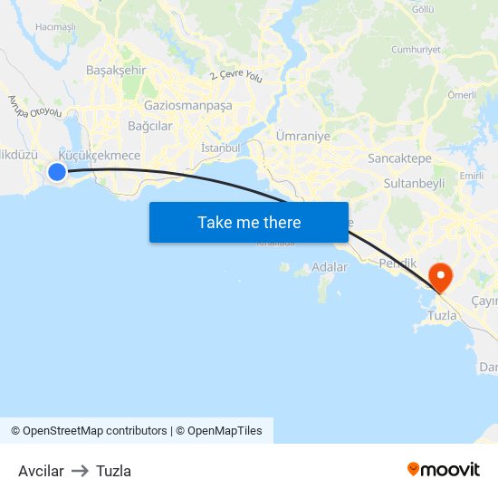 Avcilar to Tuzla map