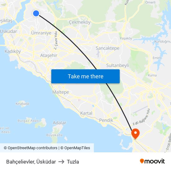 Bahçelievler, Üsküdar to Tuzla map