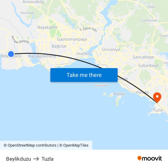 Beylikduzu to Tuzla map