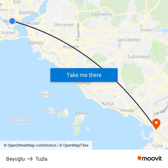 Beyoğlu to Tuzla map