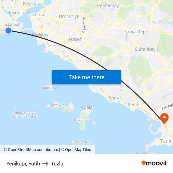 Yenikapı, Fatih to Tuzla map