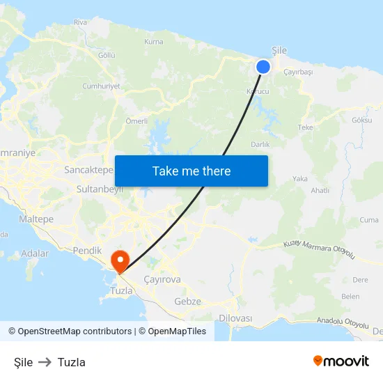 Şile to Tuzla map