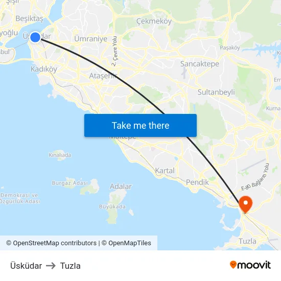 Üsküdar to Tuzla map