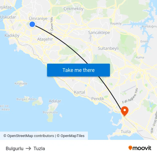 Bulgurlu to Tuzla map