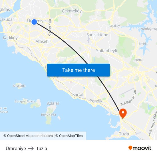 Ümraniye to Tuzla map