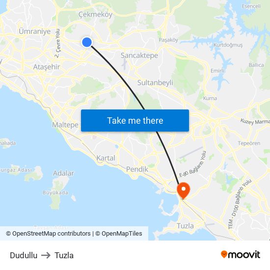 Dudullu to Tuzla map
