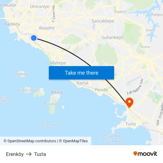 Erenköy to Tuzla map