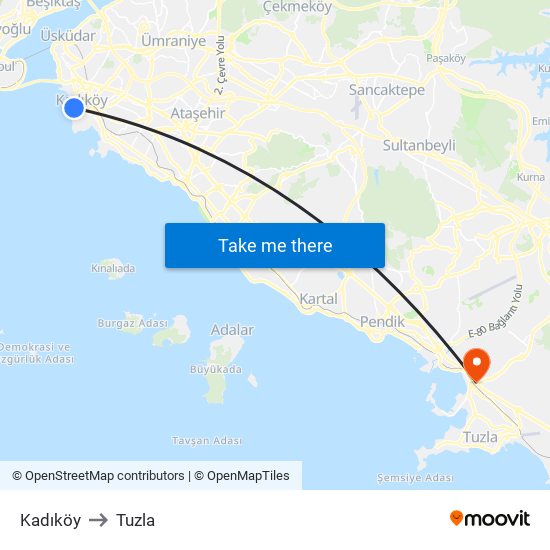 Kadıköy to Tuzla map
