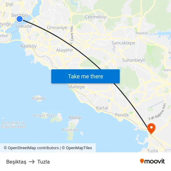 Beşiktaş to Tuzla map