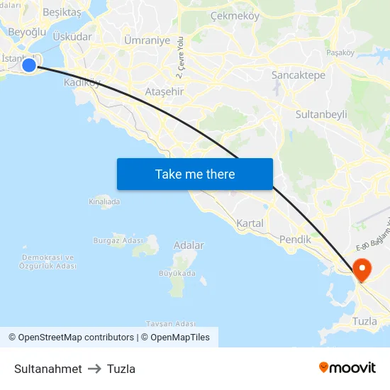 Sultanahmet to Tuzla map