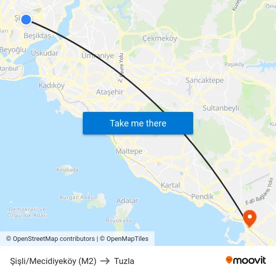 Şişli/Mecidiyeköy (M2) to Tuzla map