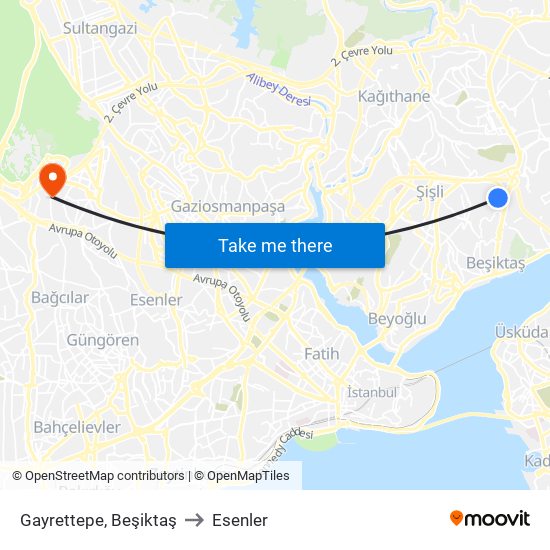 Gayrettepe, Beşiktaş to Esenler map