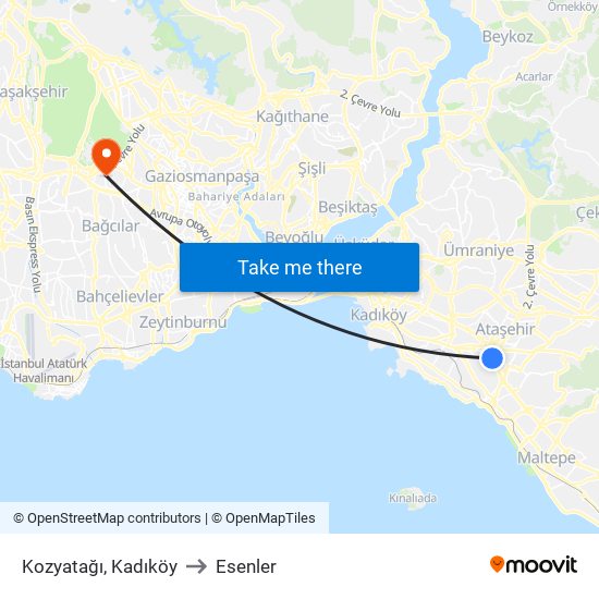 Kozyatağı, Kadıköy to Esenler map