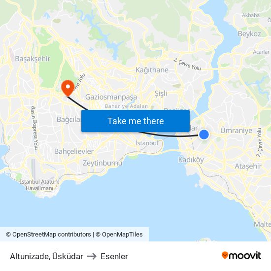 Altunizade, Üsküdar to Esenler map