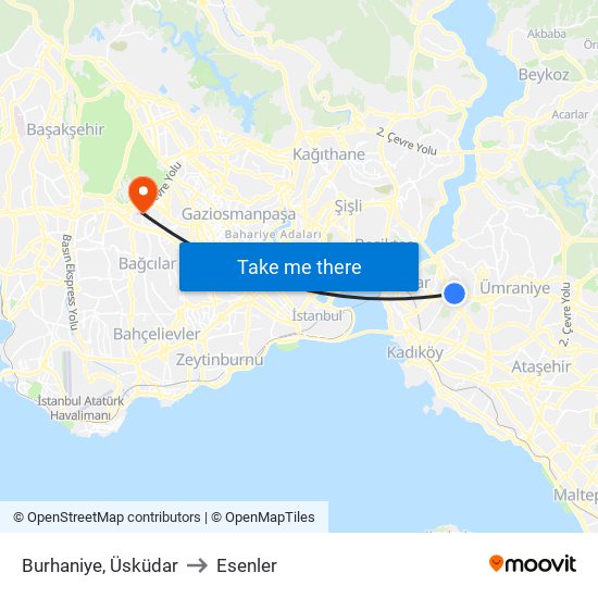 Burhaniye, Üsküdar to Esenler map