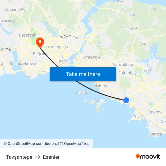 Tavşantepe to Esenler map
