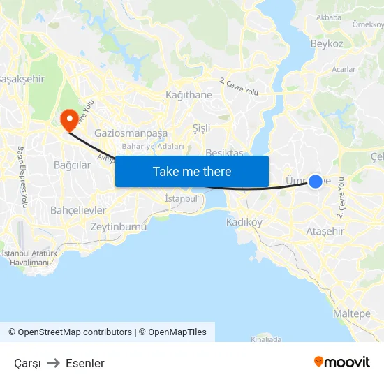Çarşı to Esenler map
