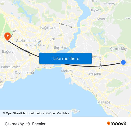 Çekmeköy to Esenler map