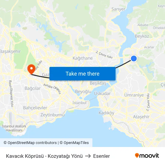 Kavacık Köprüsü - Kozyatağı Yönü to Esenler map