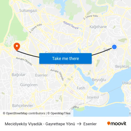 Mecidiyeköy Viyadük - Gayrettepe Yönü to Esenler map