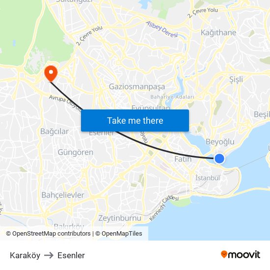 Karaköy to Esenler map