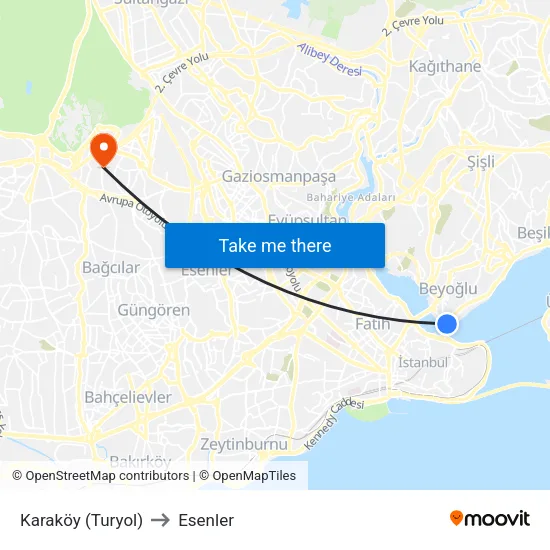 Karaköy (Turyol) to Esenler map