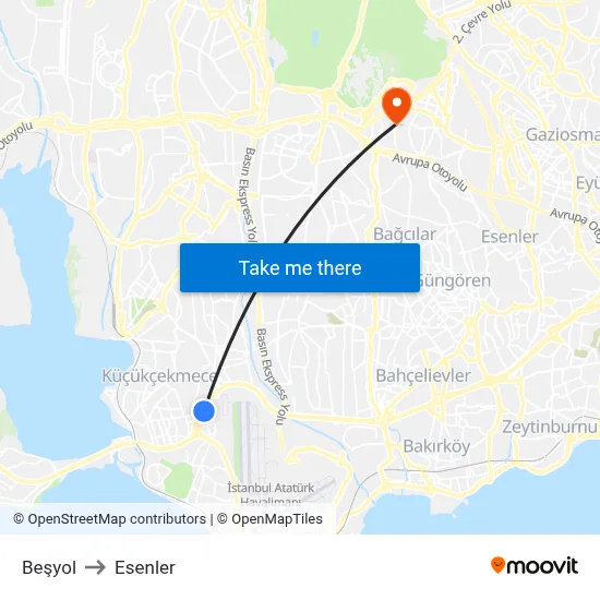 Beşyol to Esenler map
