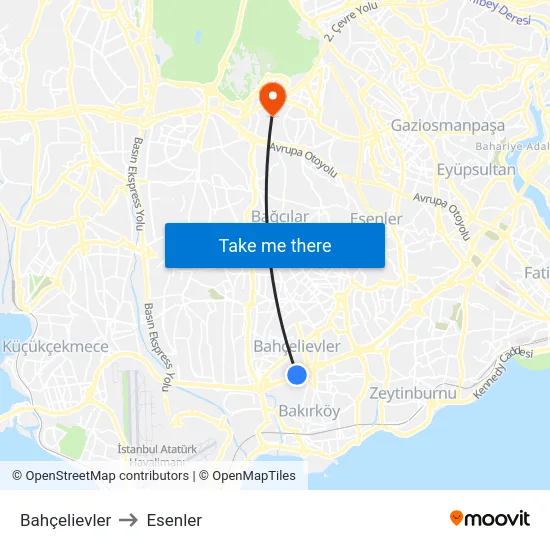 Bahçelievler to Esenler map