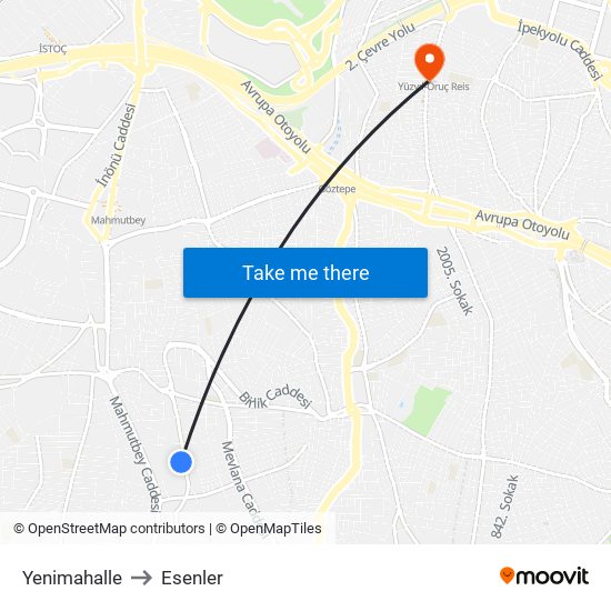 Yenimahalle to Esenler map