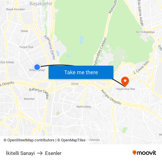İkitelli Sanayi to Esenler map
