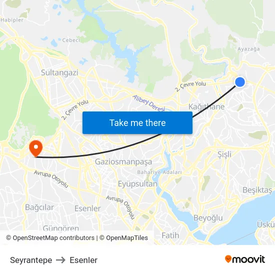 Seyrantepe to Esenler map