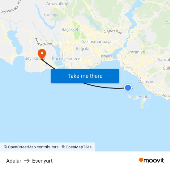Adalar to Esenyurt map