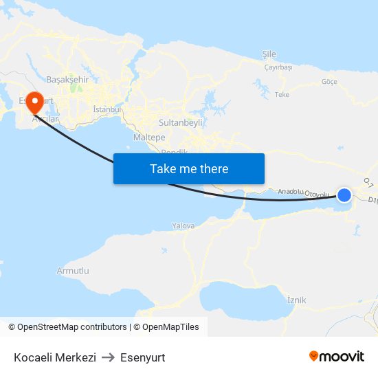 Kocaeli Merkezi to Esenyurt map