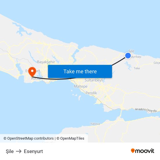 Şile to Esenyurt map