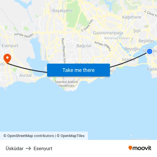 Üsküdar to Esenyurt map