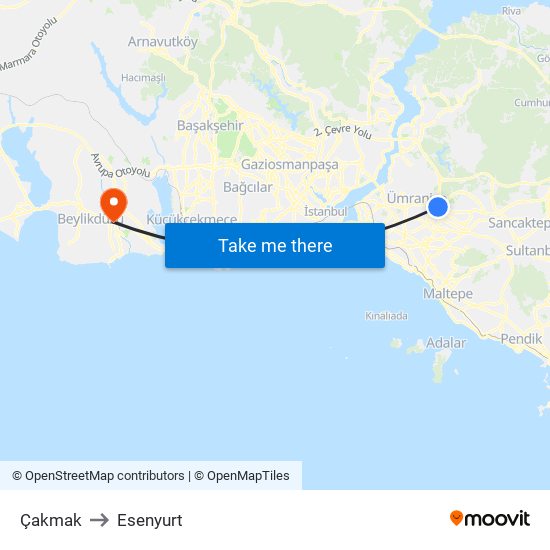 Çakmak to Esenyurt map