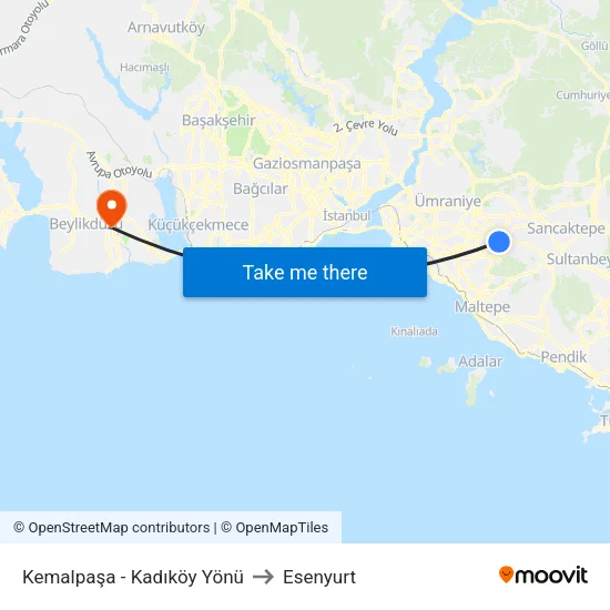 Kemalpaşa - Kadıköy Yönü to Esenyurt map