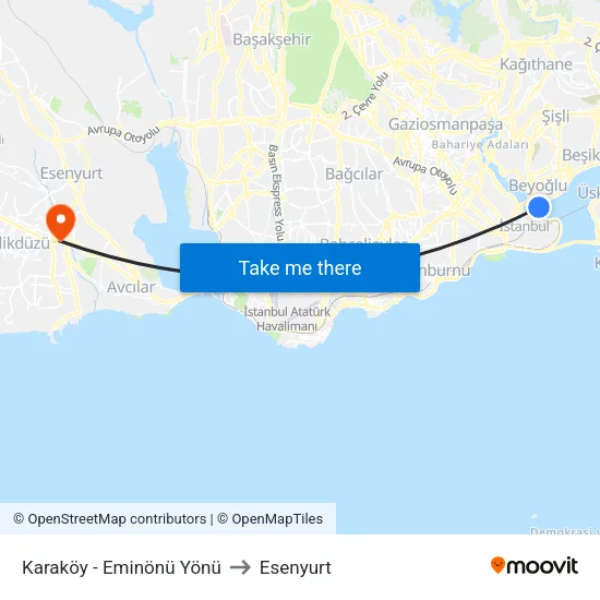Karaköy - Eminönü Yönü to Esenyurt map