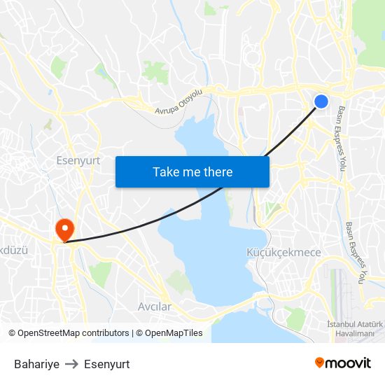 Bahariye to Esenyurt map