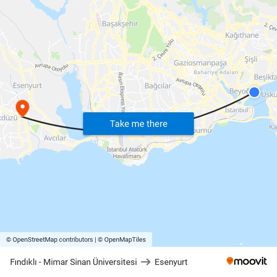 Fındıklı - Mimar Sinan Üniversitesi to Esenyurt map