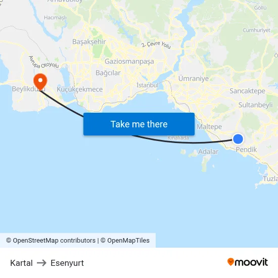 Kartal to Esenyurt map